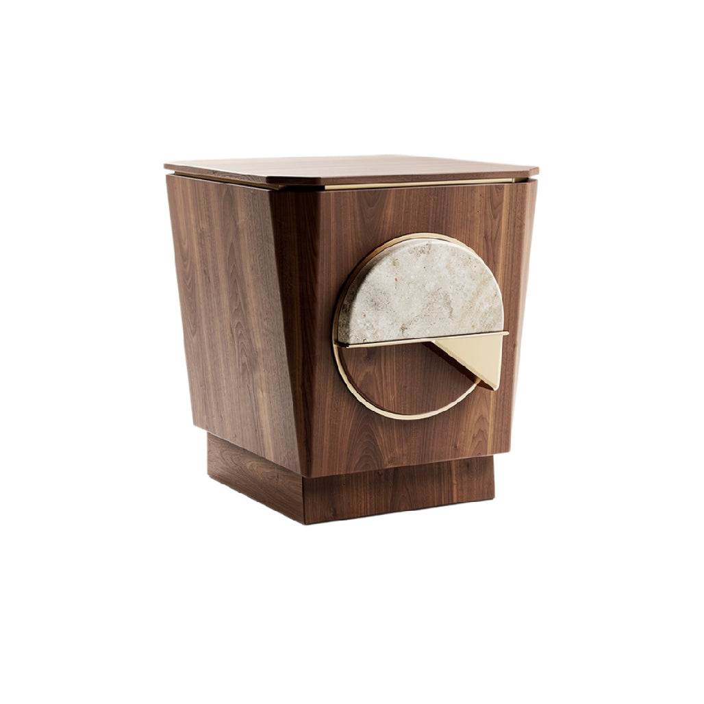 "Moderne Houten Nachtkastje met Geometrisch Ontwerp"